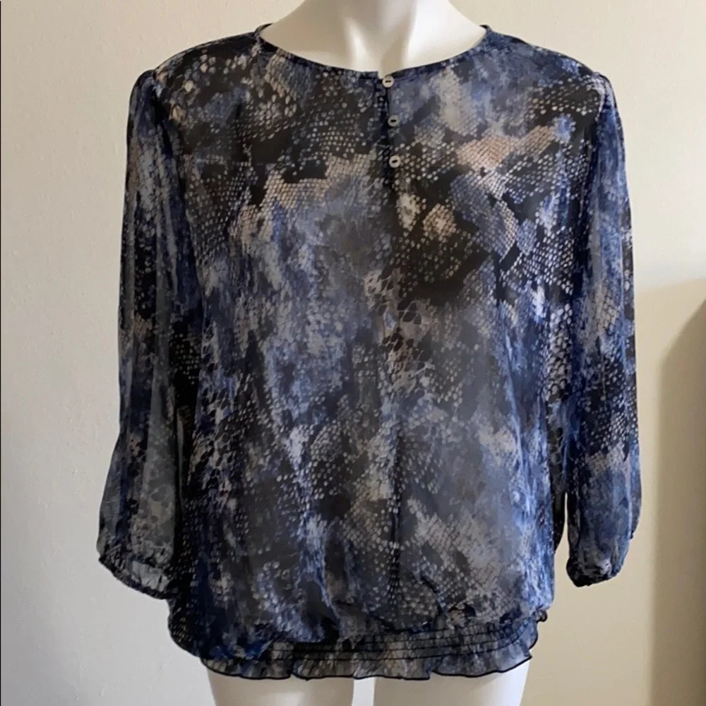 CHICOS blue sneak print blouse size 2